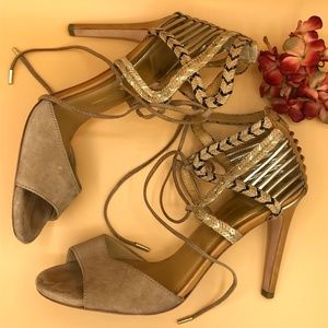 DV by Dolce Vita Tan and Gold Ankle Tie Heels
